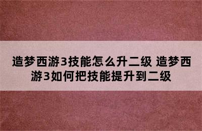 造梦西游3技能怎么升二级 造梦西游3如何把技能提升到二级